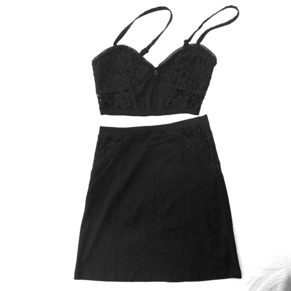 NWOT Free People Black Crop Top & Skirt 2piece Set - Picture 5 of 10